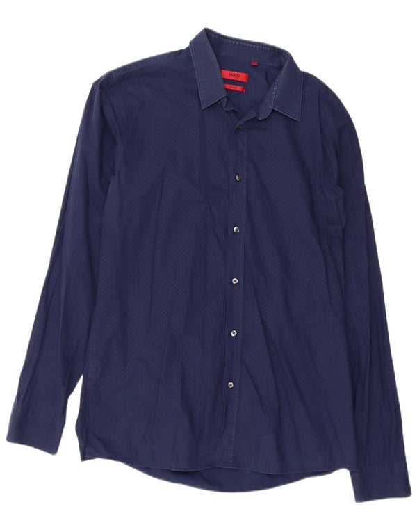 Hugo Boss Chemise Slim Fit Large en coton à pois bleu marine