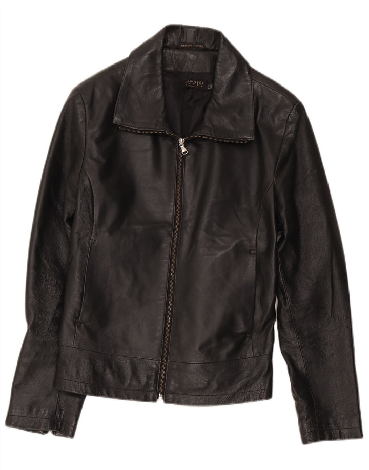 Privilegi Veste Bomber Courte en Cuir Femme IT 44 Cuir Noir Moyen