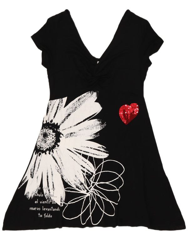 Desigual Robe trapèze graphique pour femme UK 18 XL Noir Floral Viscose