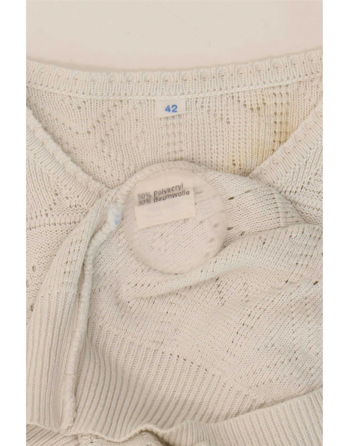 vintage Femme Bouton Neck Jumper Pull IT 42 Acrylique Blanc Moyen