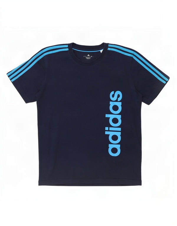 Adidas Hommes Climalite Graphic T-Shirt Top Large Bleu Marine Coton