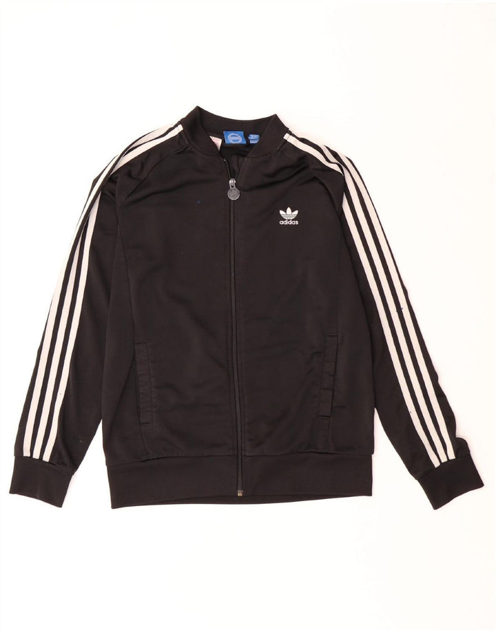 ADIDAS Boys Tracksuit Top Jacket 13-14 Years Black Polyester