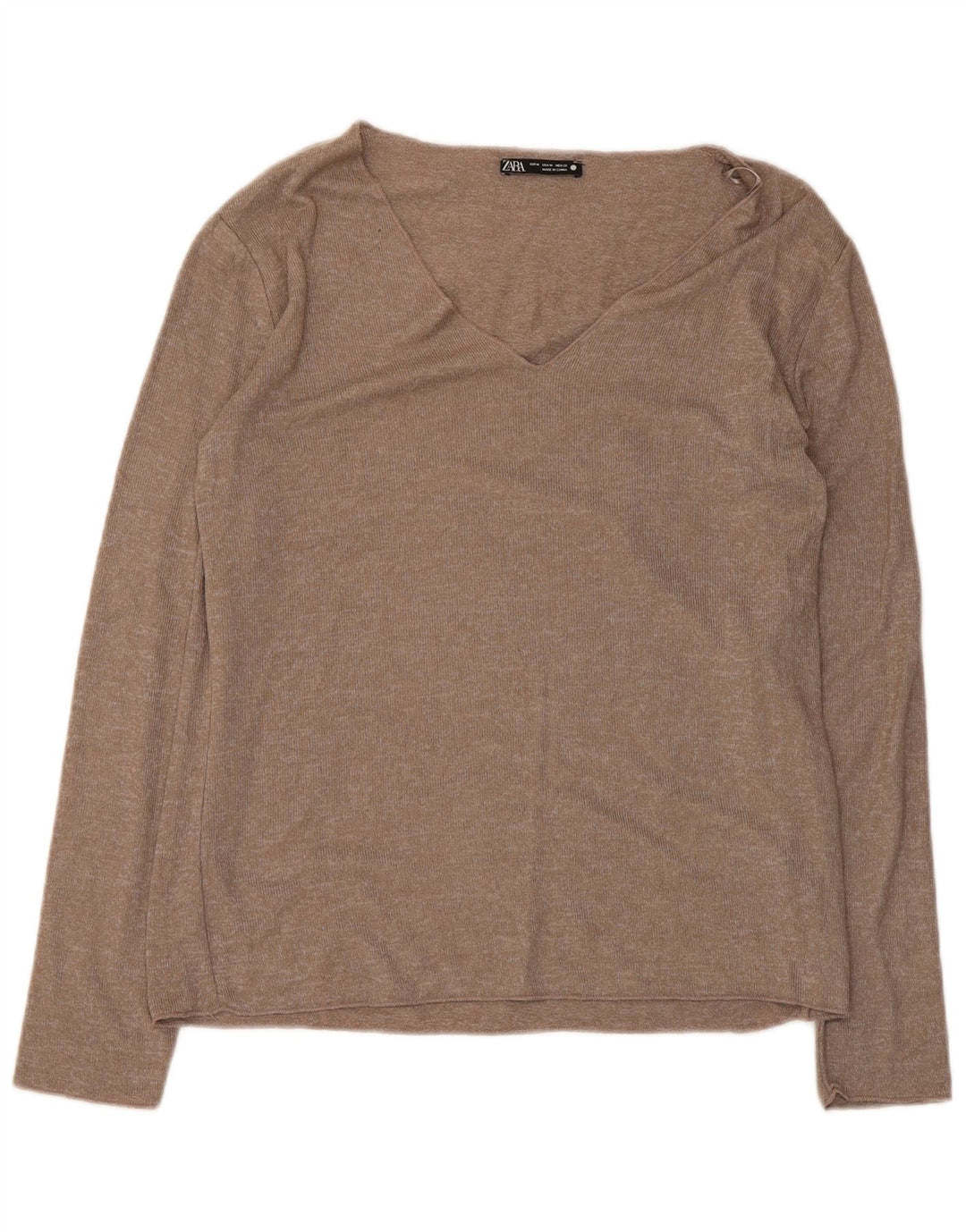 Zara Femme Top Manches Longues UK 12 Viscose Marron Moyen