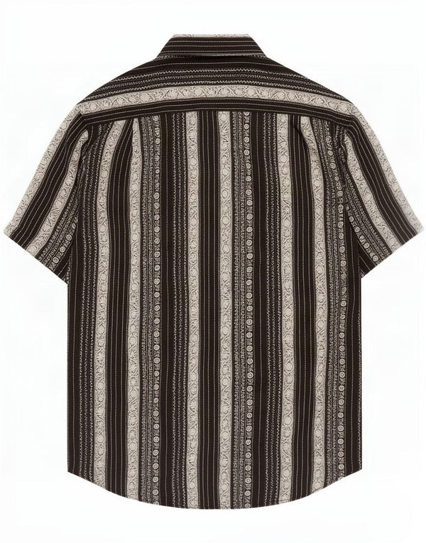 vintage Chemise à manches courtes pour hommes Grande rayée noire
