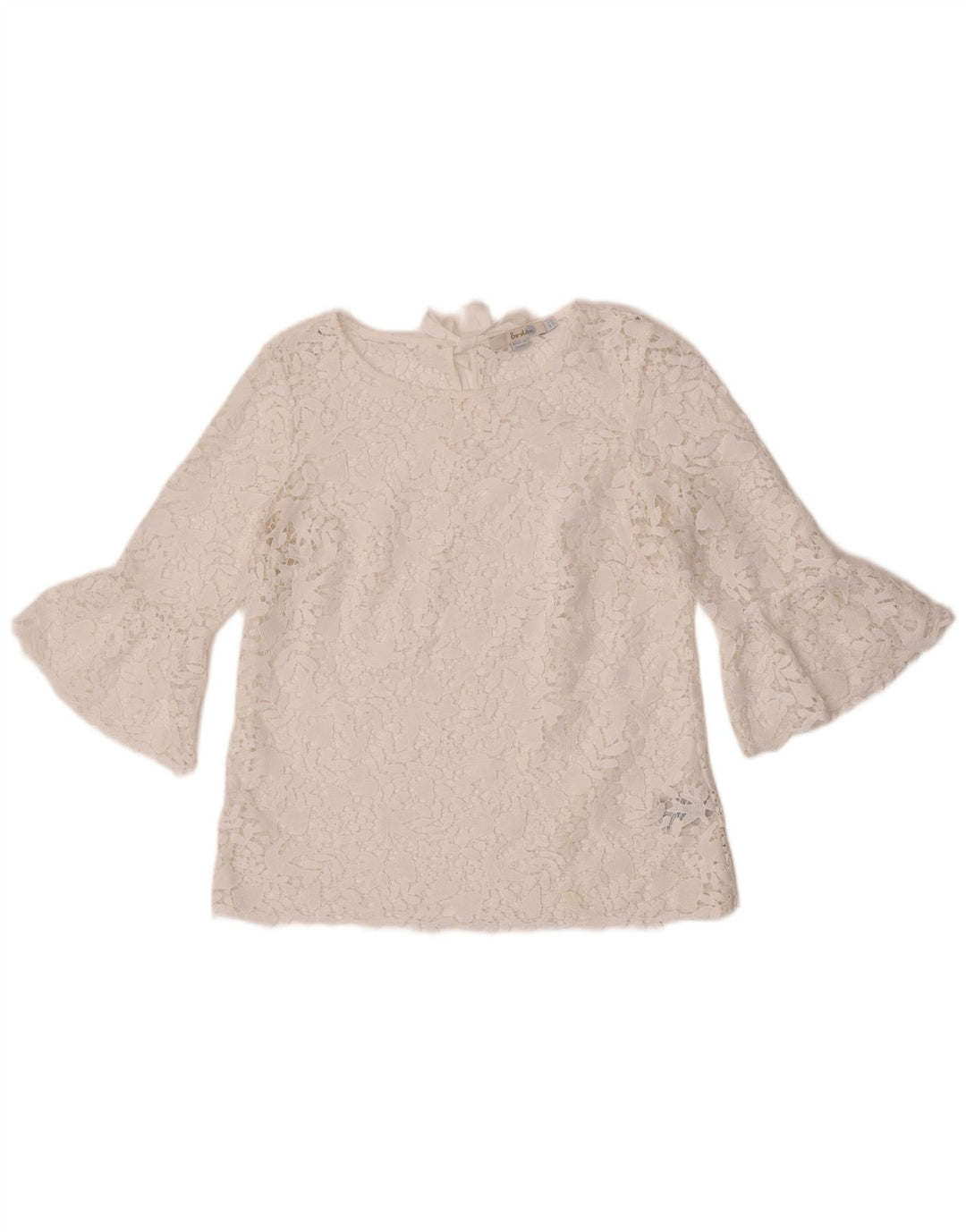 Haut chemisier transparent à manches 3/4 Boden pour femme, taille 36, blanc moyen, floral