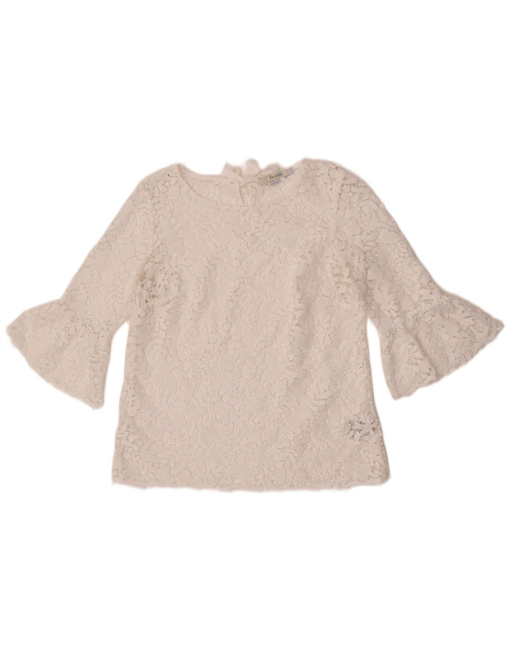 Haut chemisier transparent à manches 3/4 Boden pour femme, taille 36, blanc moyen, floral