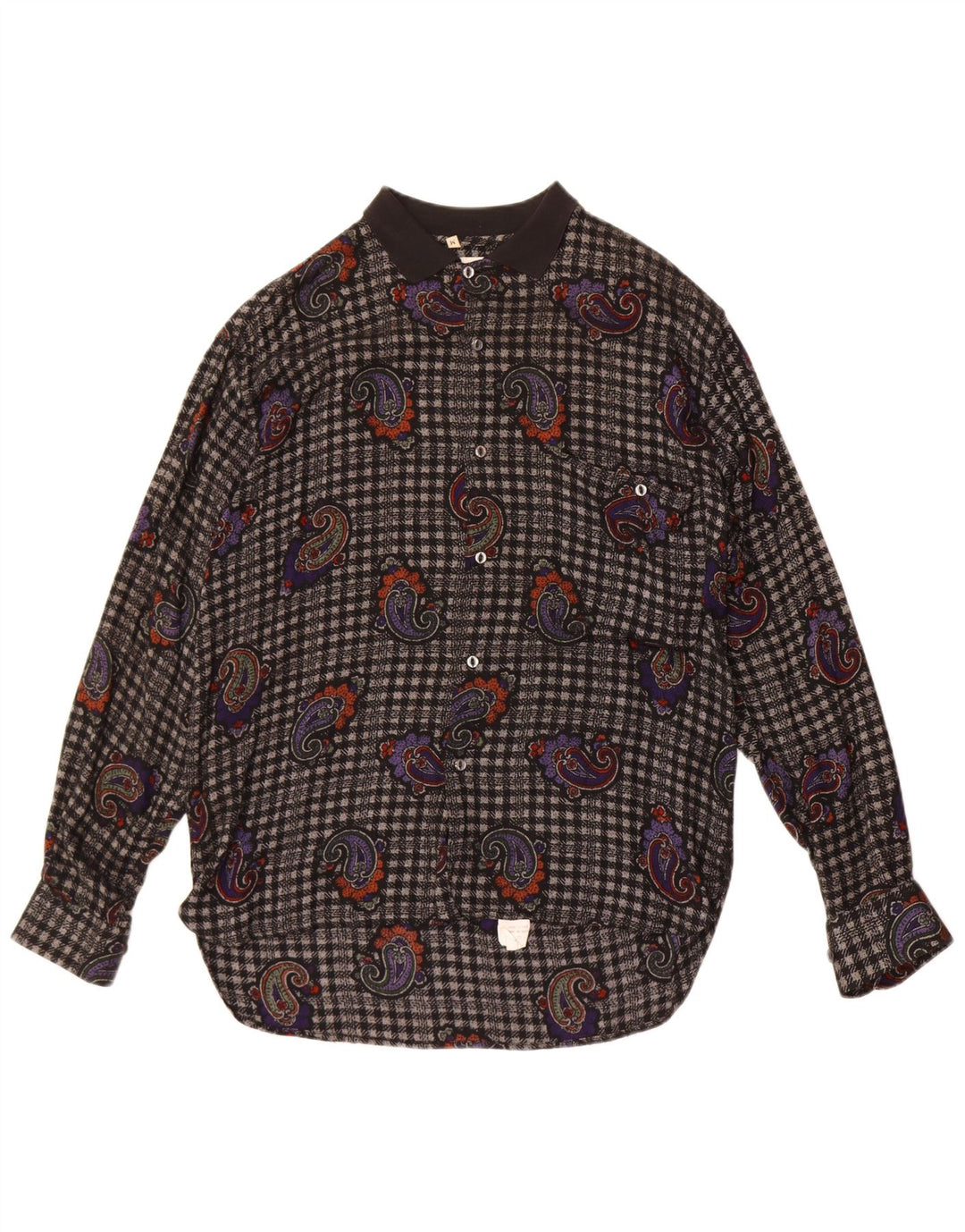 vintage Chemise en flanelle pour hommes Moyen Noir Paisley Viscose