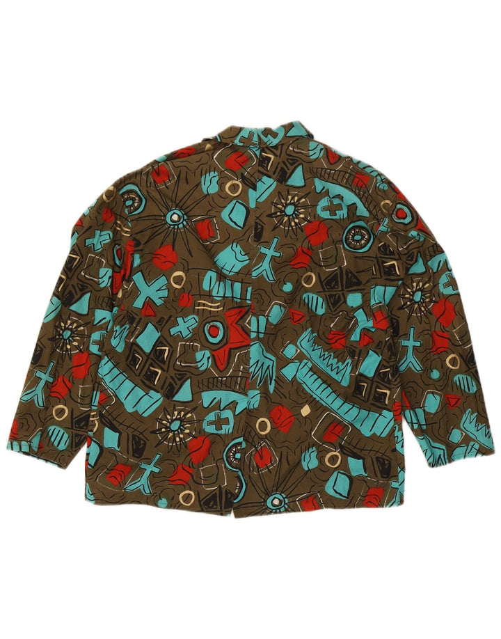 vintage Femmes Motif Abstrait 1 Bouton Blazer Veste UK 14 Grand Kaki