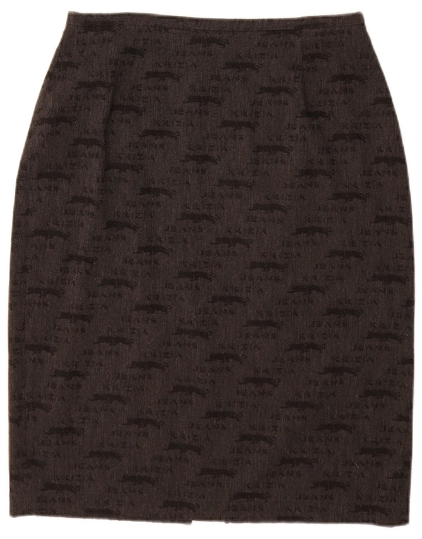 KRIZIA JEANS Jupe crayon graphique pour femme UK 12 Medium W28 Gris