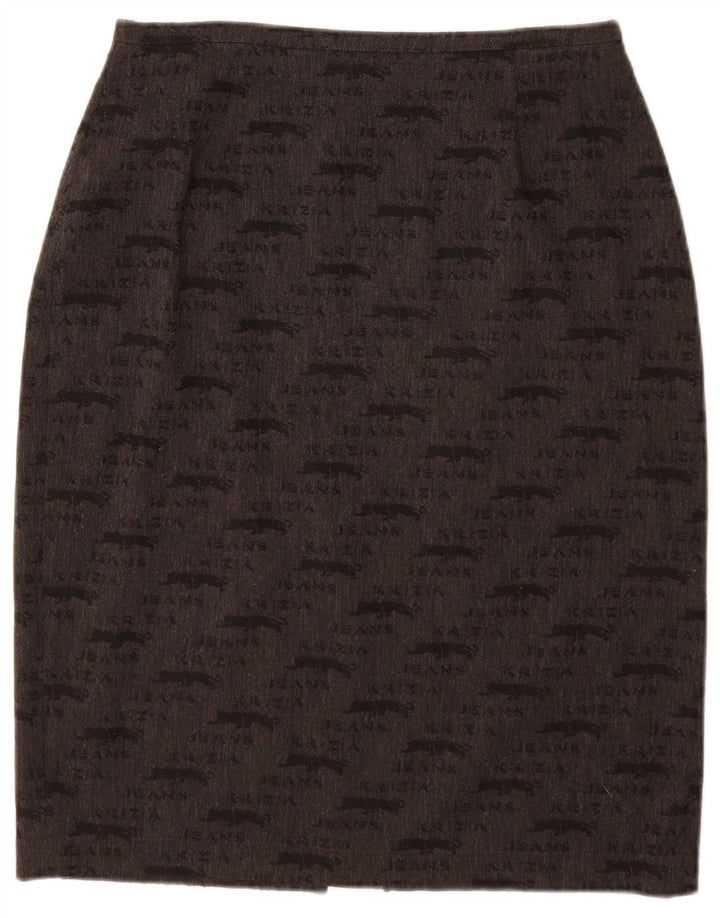 KRIZIA JEANS Jupe crayon graphique pour femme UK 12 Medium W28 Gris