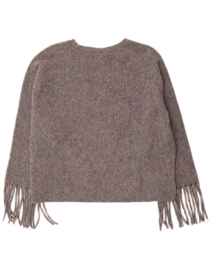 Zara Pull surdimensionné à col bateau pour femme UK 16 Large Gris Polyester