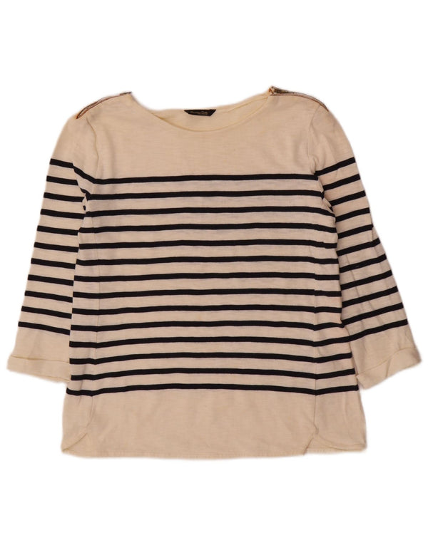 Massimo Dutti Haut à manches 3/4 pour femme en coton rayé blanc cassé moyen UK 12