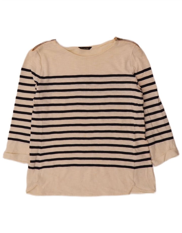 Massimo Dutti Haut à manches 3/4 pour femme en coton rayé blanc cassé moyen UK 12