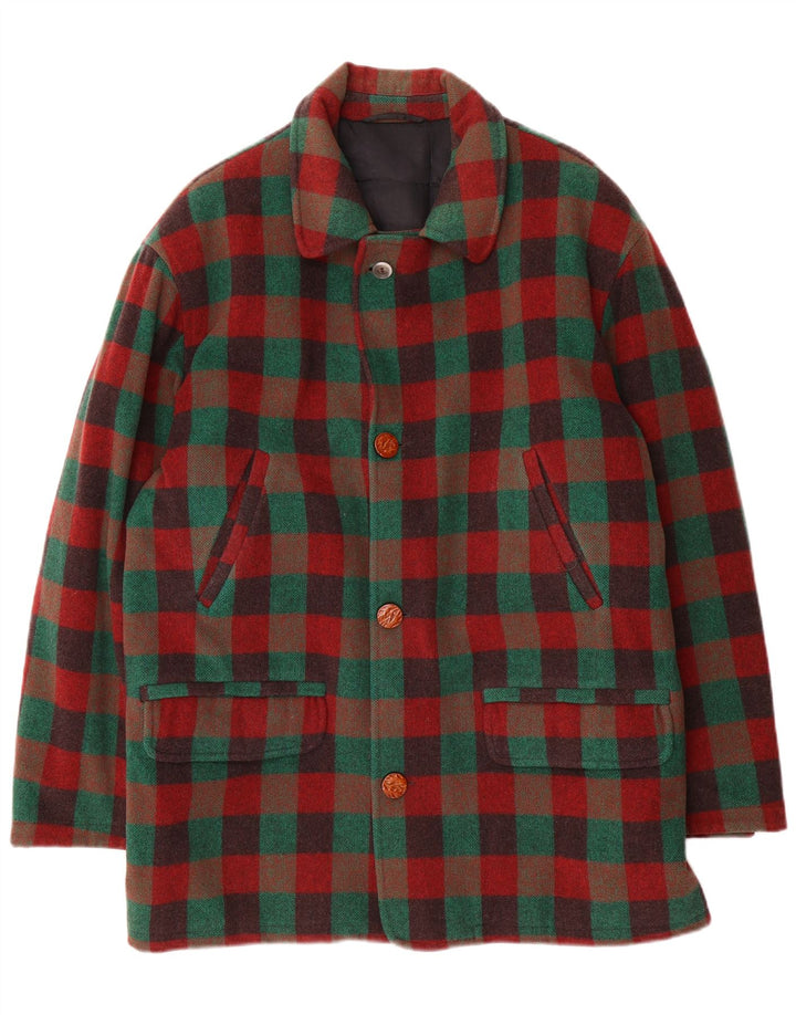 vintage Mens Overcoat IT 48 Moyen Multicolore Check Wool