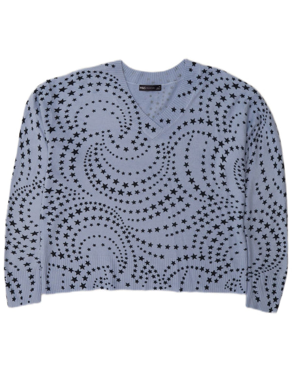Marks & Spencer Pull col en V pour femme UK 16 Large Bleu