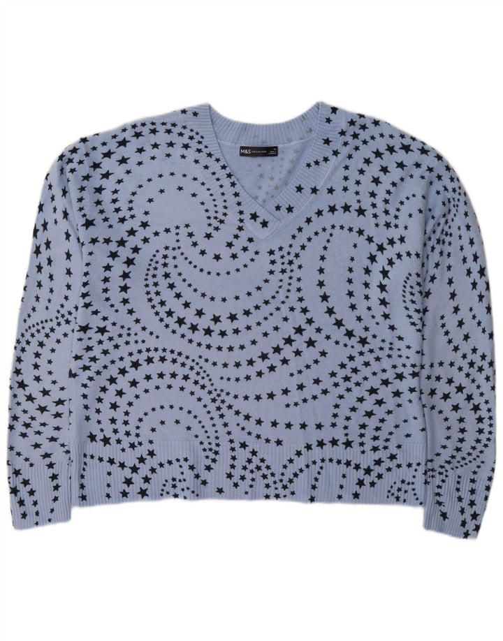 Marks & Spencer Pull col en V pour femme UK 16 Large Bleu