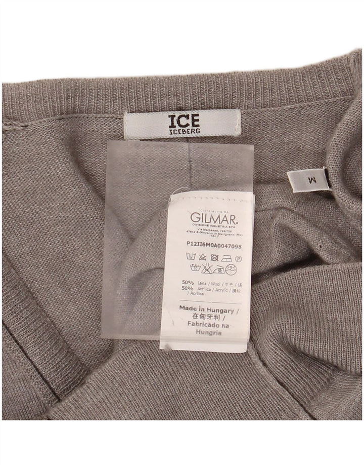 ICEBERG Cardigan Long pour Femme UK 14 Laine Gris Moyen