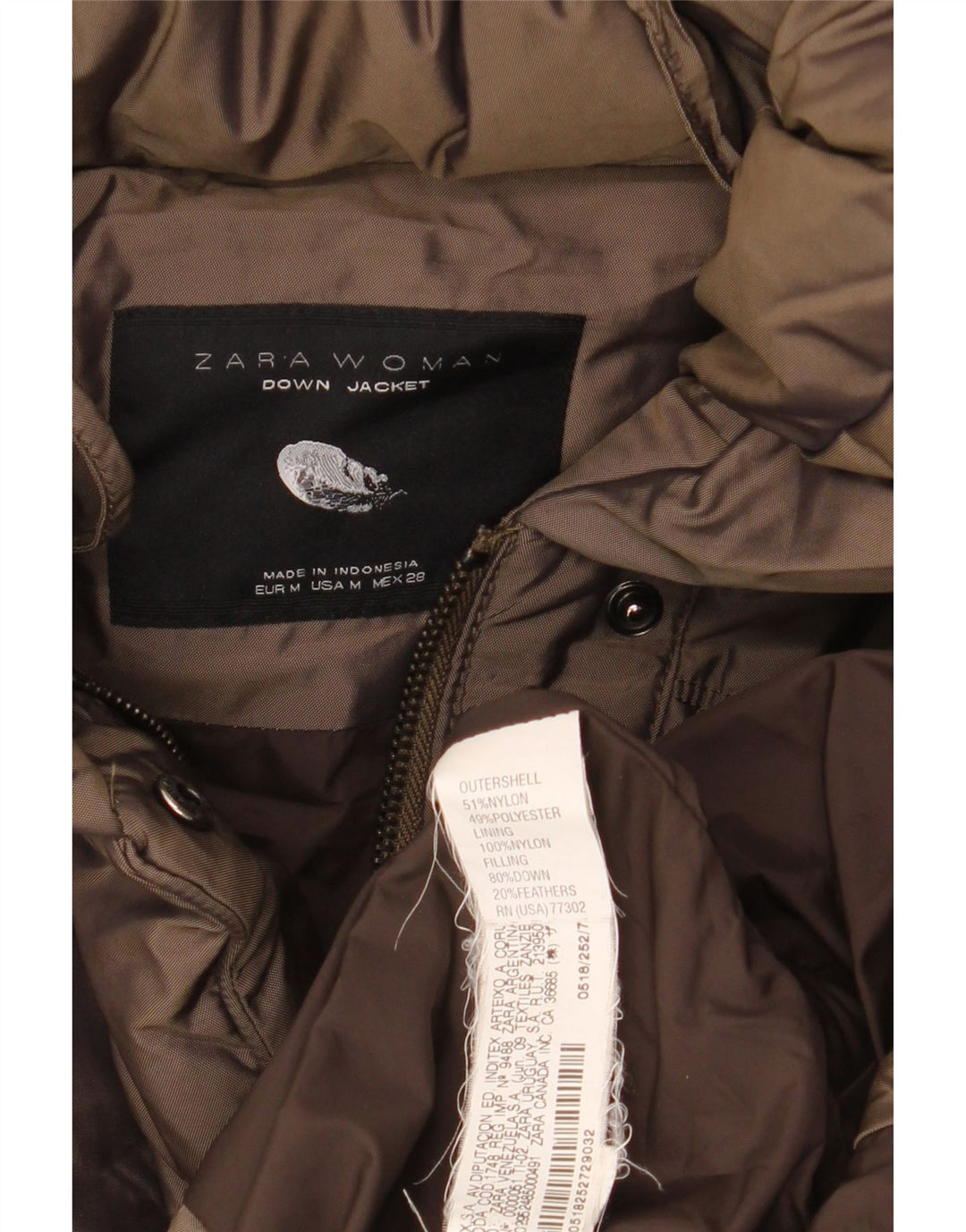 Zara Manteau rembourré pour femme UK 14 Nylon marron moyen