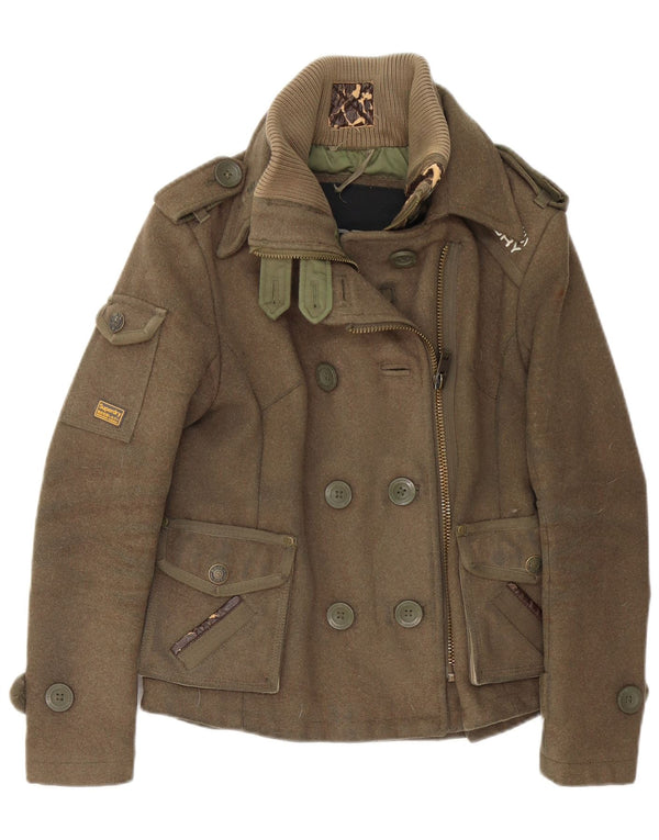 Superdry Veste Militaire Femme UK 10 Petite Laine Kaki