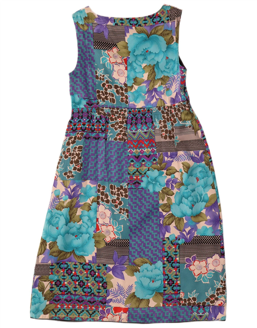 Monsoon Robe Empire sans manches pour femme UK 10 Petit patchwork multicolore
