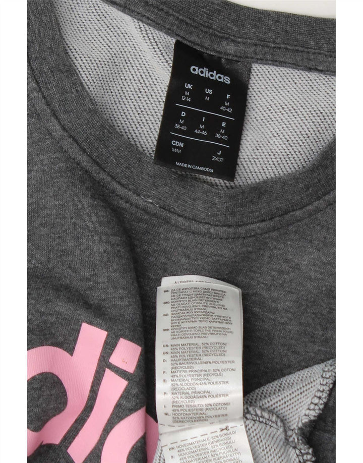 Adidas Sweat-shirt graphique pour femme UK 12/14 Gris moyen Coton