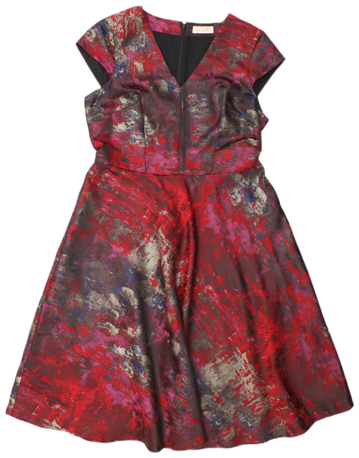 MARKS & SPENCER Robe trapèze à motif abstrait pour femme UK 14 Large Rouge