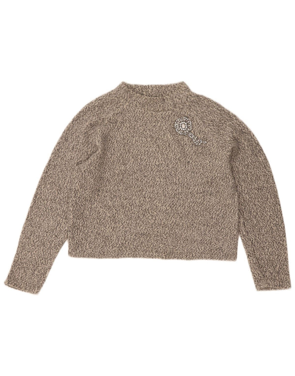 Zara Womens Crop Turtle Neck Jumper Sweater UK 10 Petit Gris Moucheté Coton