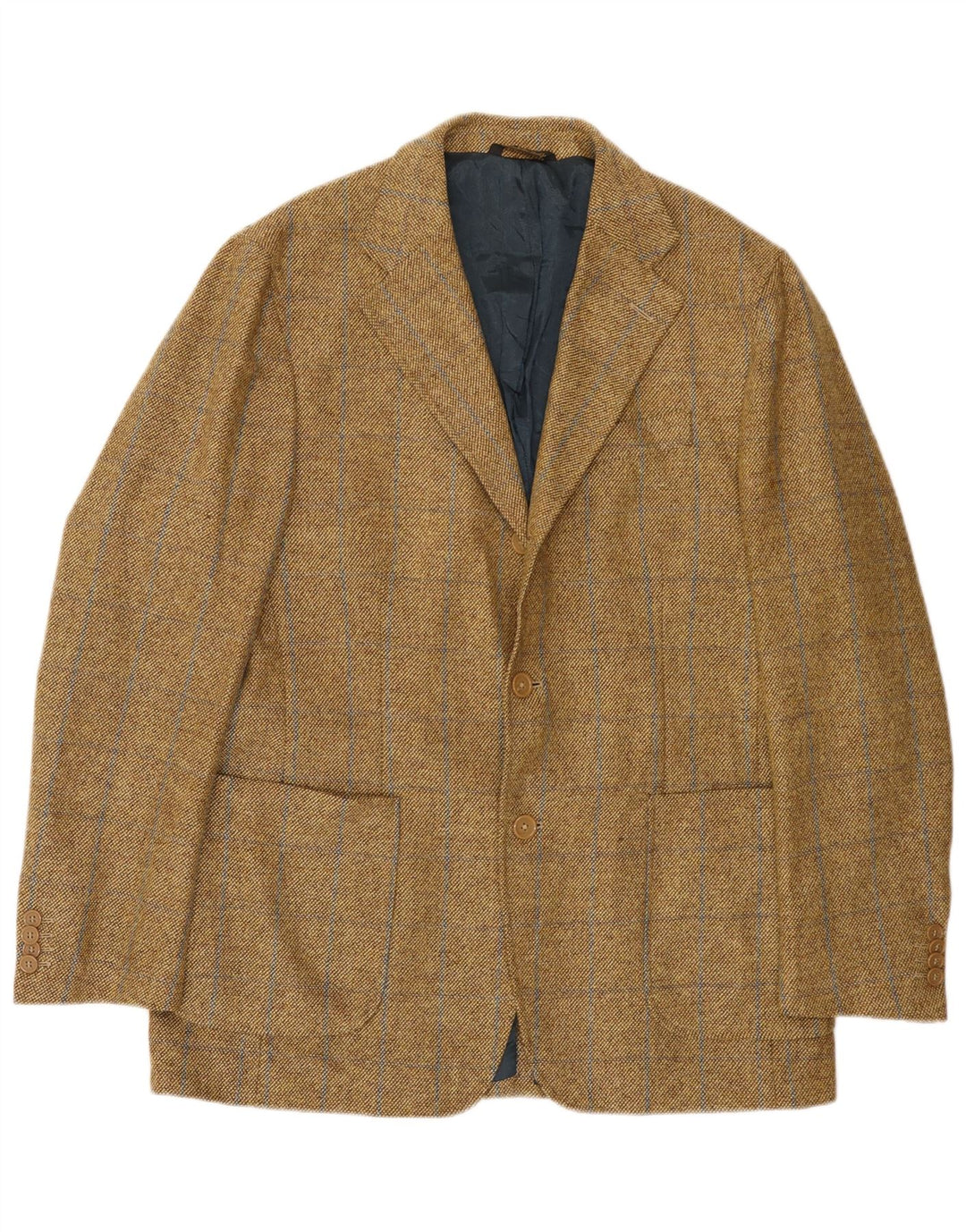 vintage Homme 3 Bouton Blazer Veste IT 52 XL Beige Check Wool