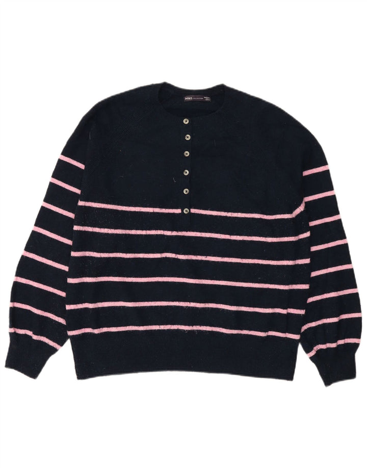 MARKS & SPENCER Pull à col boutonné pour femme UK 14 Bleu marine moyen