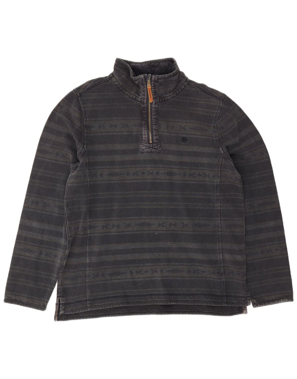 Fat Face Sweat-shirt à col zippé pour homme en coton rayé noir Taille L