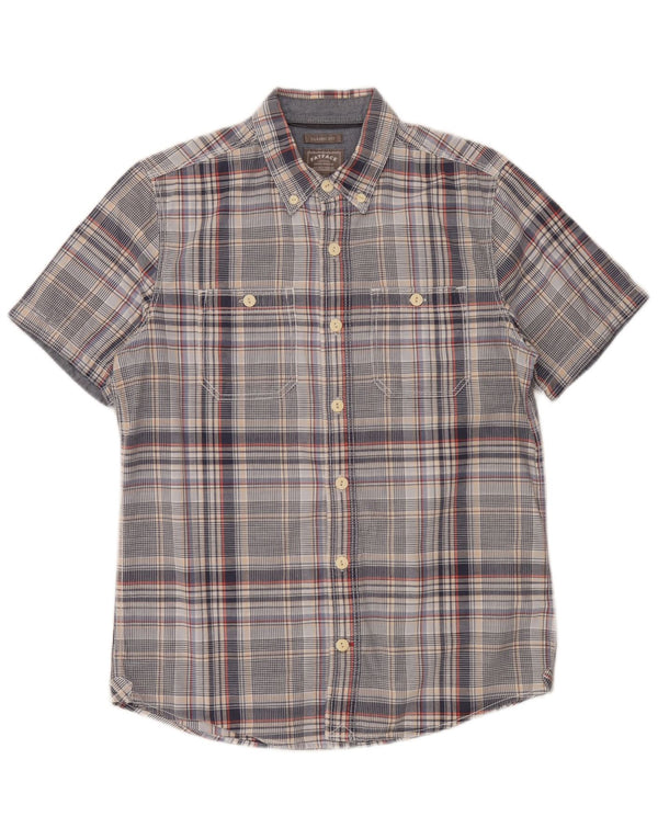 Fat Face Chemise à manches courtes pour homme Coupe classique Petit carreaux gris
