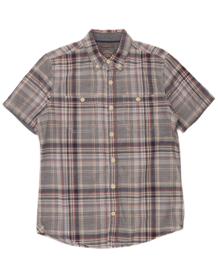 Fat Face Chemise à manches courtes pour homme Coupe classique Petit carreaux gris