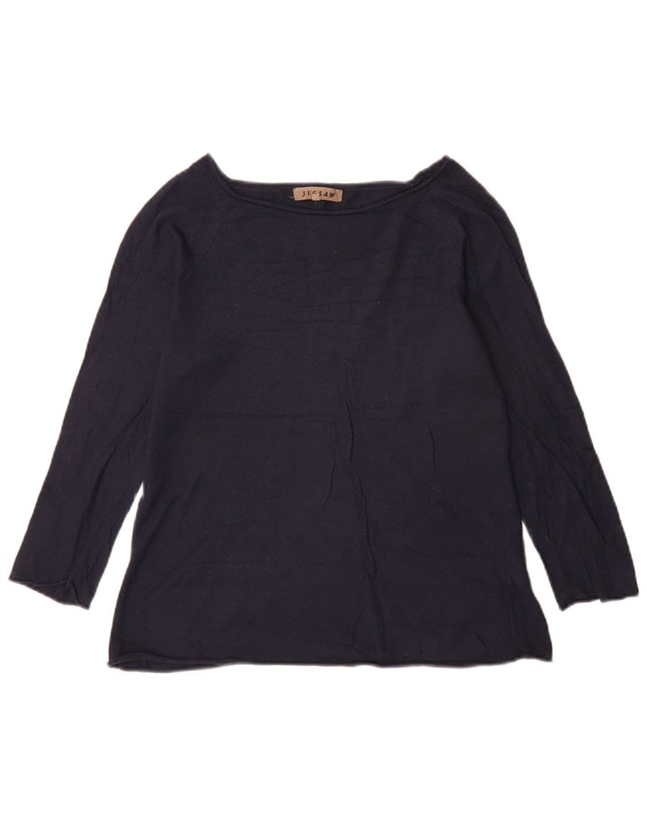 Jigsaw Haut Femme Manches 3/4 UK 12 Bleu Marine Moyen Viscose