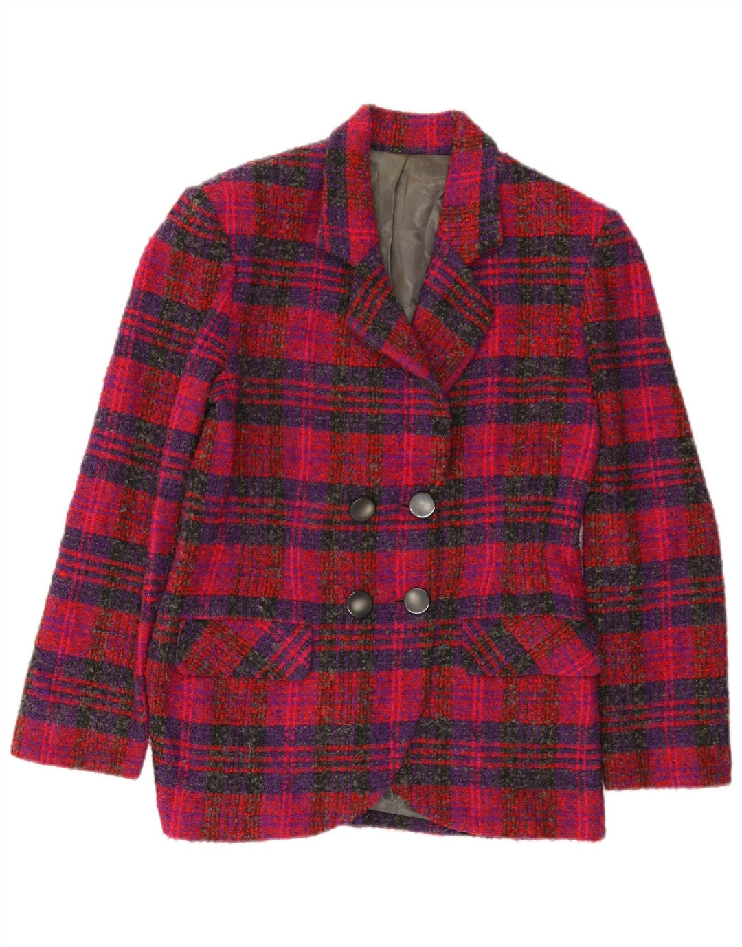 vintage Femme Double Breasted Blazer Veste UK 12 Medium Pink Check
