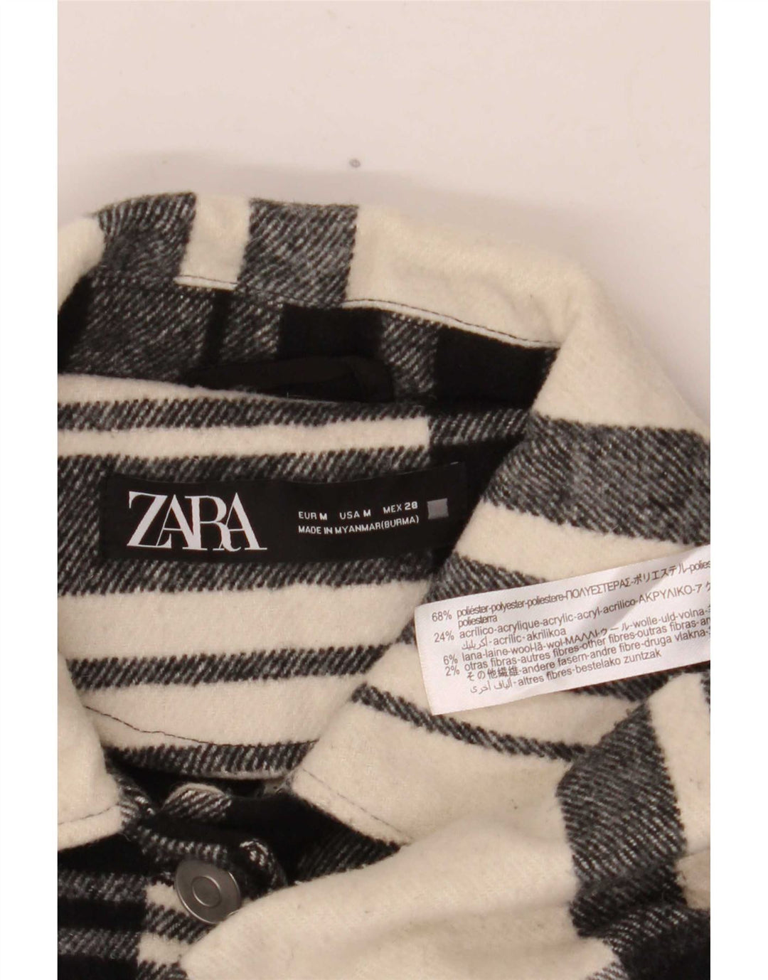 Zara Veste utilitaire surdimensionnée pour femme UK 14 Polyester à carreaux noir moyen