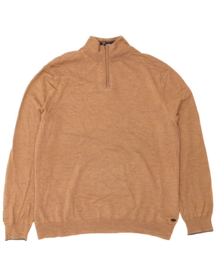 Pull White Stuff Homme Col Zippé 2XL Laine Marron