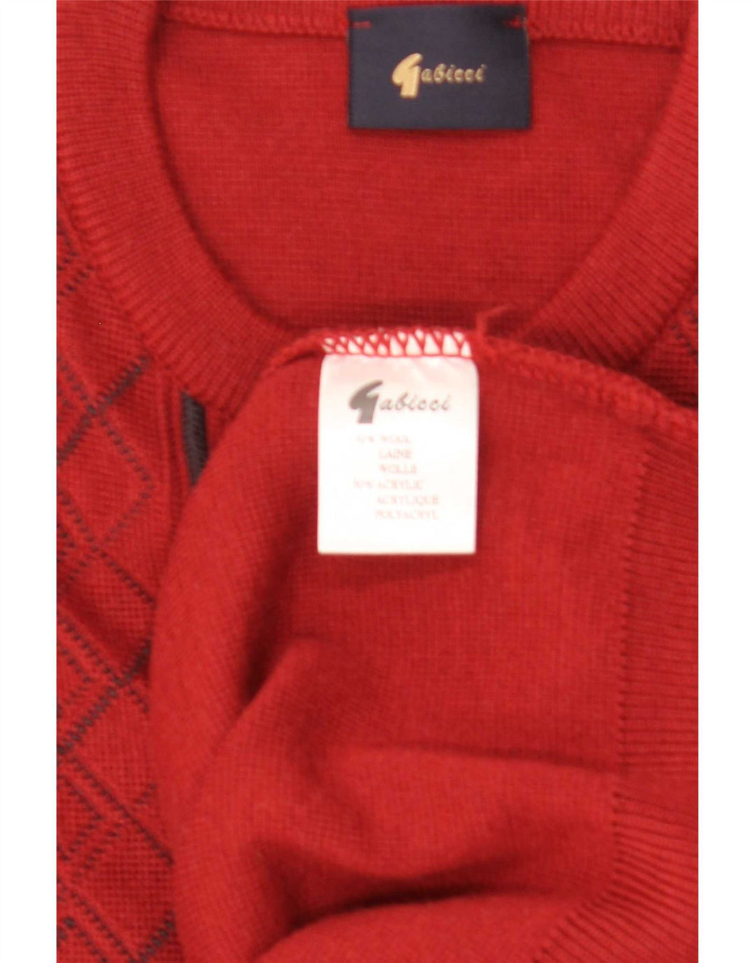 Gabicci Pull à col rond pour homme en laine à losanges/diamants rouges