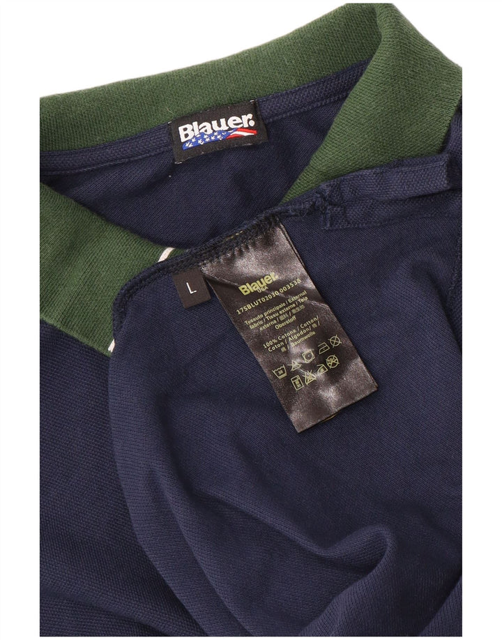 Blauer Polo Homme Large Bleu Marine Colourblock Coton