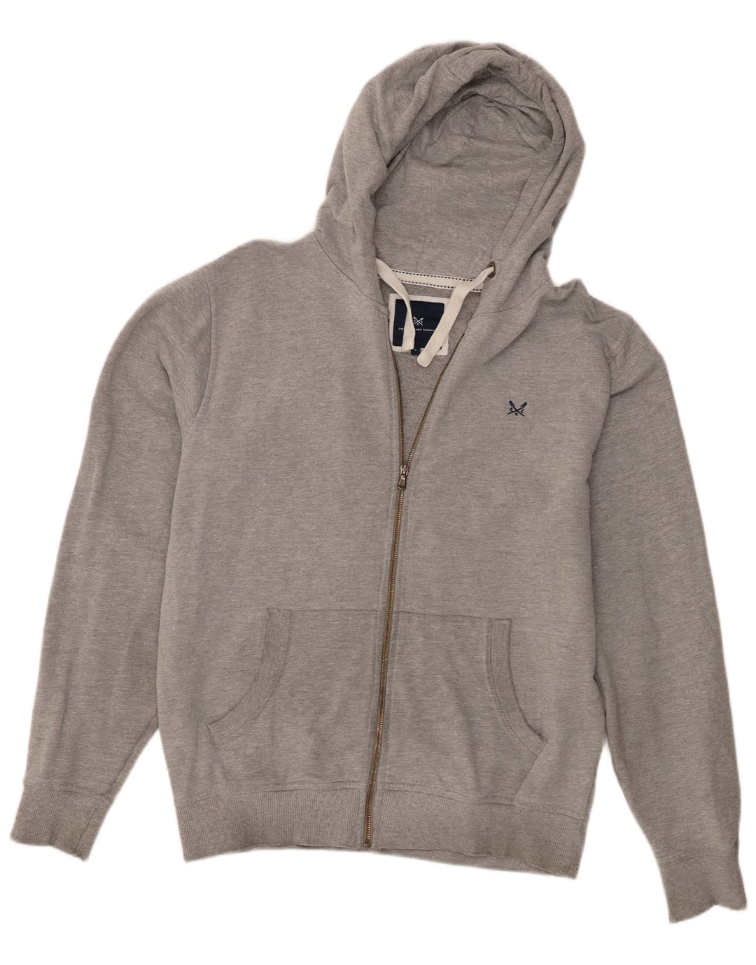 Crew Clothing Pull à capuche zippé pour homme Grand coton gris