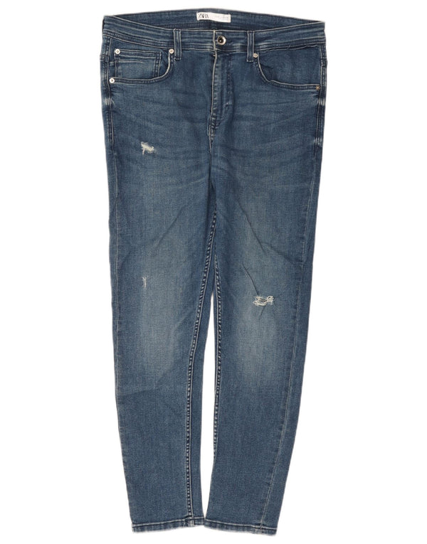 Zara Jean slim vieilli pour homme EU 42 Large W32 L27 Bleu Coton