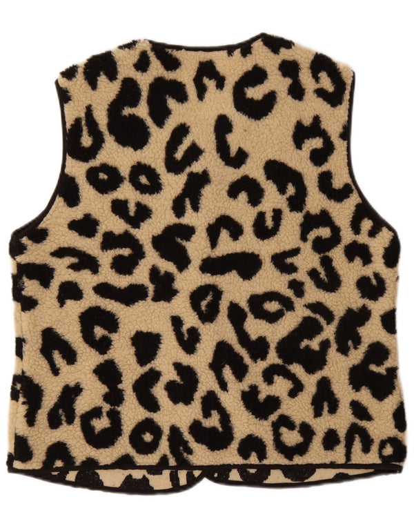 vintage Femme Polaire Gilet UK 14 Moyen Beige Animal Print Polyester