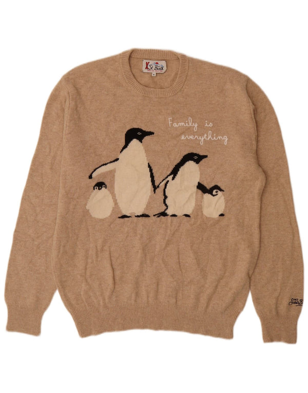 St. Barth Mens Ski Graphic Crew Neck Jumper Sweater XL Beige Cotton Novelty
