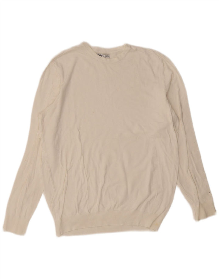 Zara Pull à col rond pour homme Petit Blanc