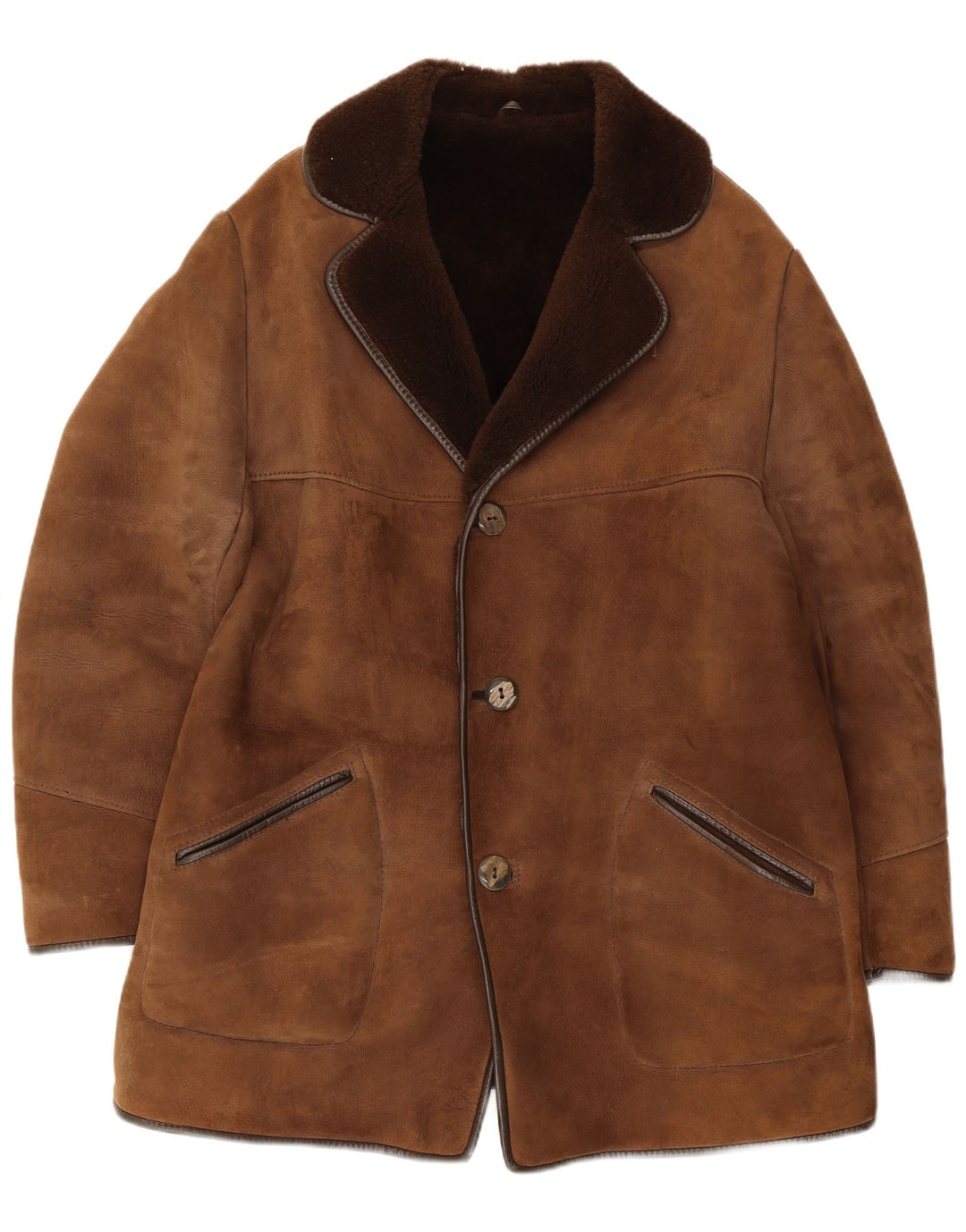 vintage Mens Shearling Overcoat UK 36 Petit Brun