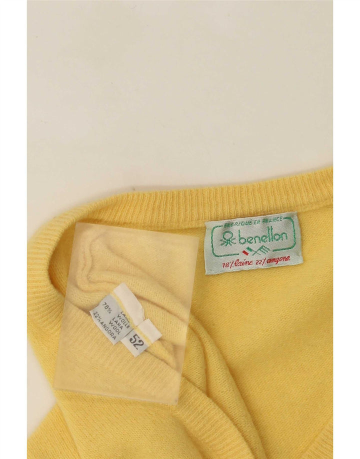 Benetton Pull Col V Homme IT 52 Large Jaune Laine