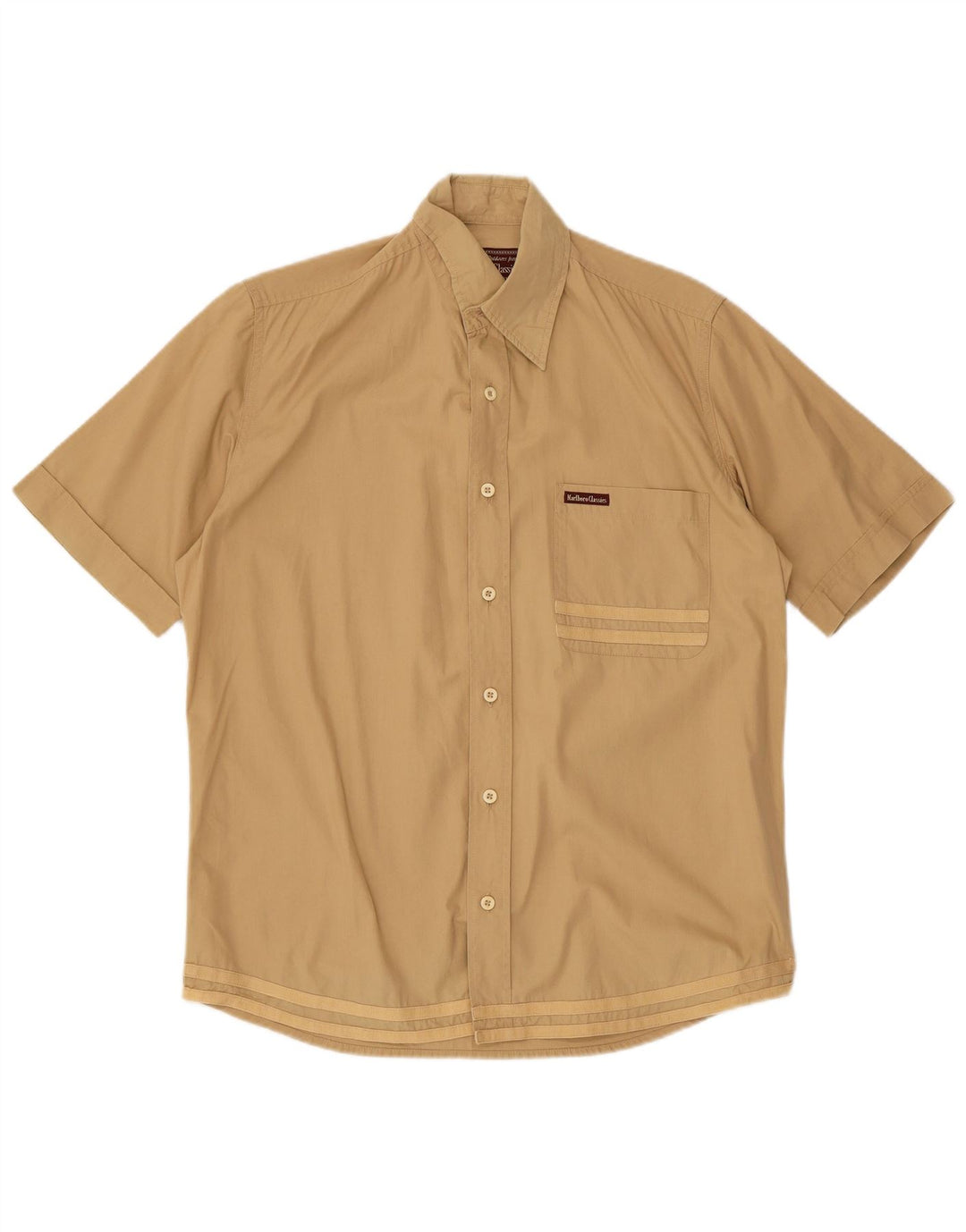 MARLBORO CLASSICS Chemise utilitaire à manches courtes pour hommes, petites rayures beiges