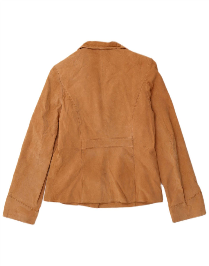 VINTAGE Womens Blazer 2 Button Blazer Jacket UK 12 Medium Brown Leather