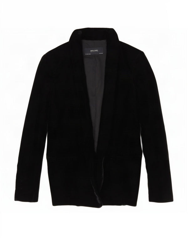Zara Veste Blazer Ouverte En Velours Pour Femme UK 10 Petit Noir Polyester