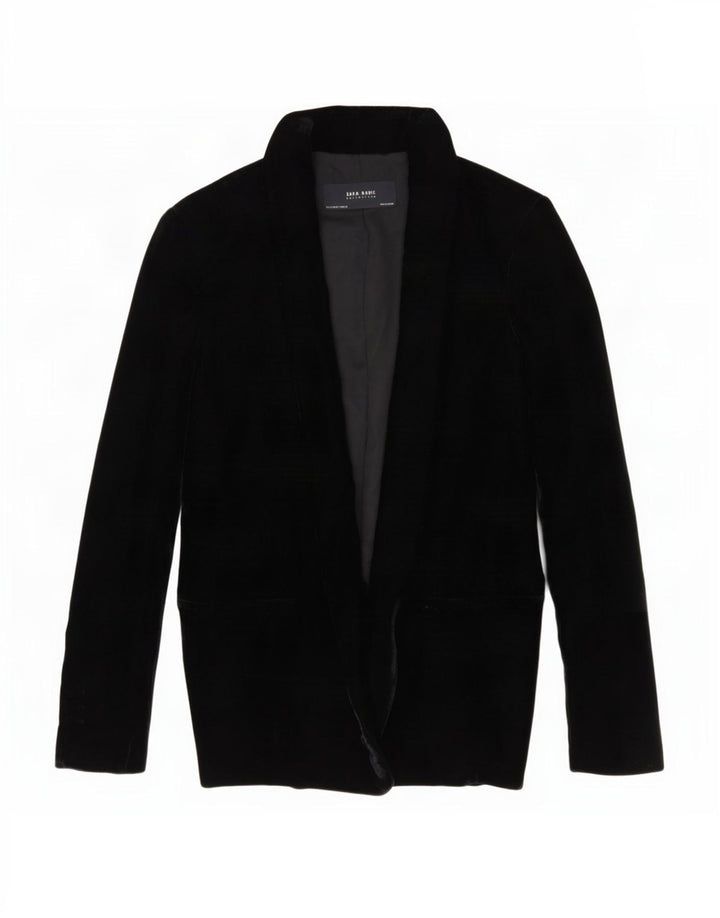 Zara Veste Blazer Ouverte En Velours Pour Femme UK 10 Petit Noir Polyester