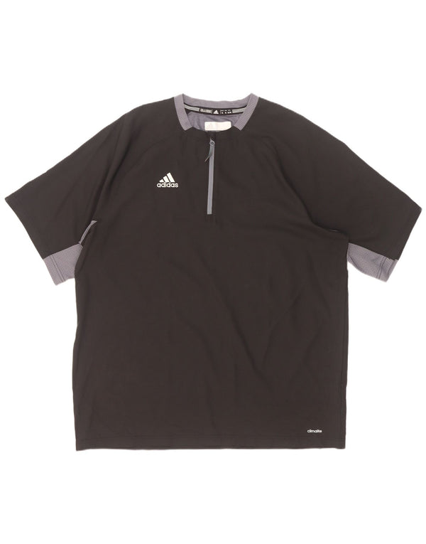 Adidas Hommes Climalite Zip Neck T-Shirt Top XL Noir Colorblock Polyester